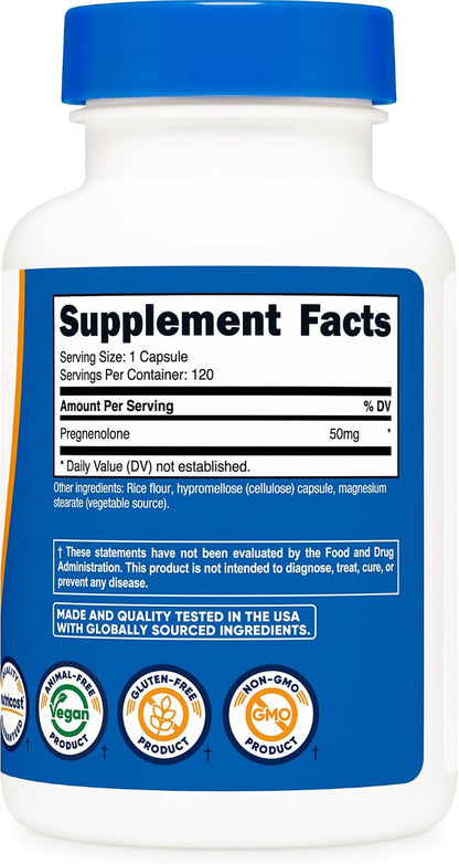 Nutricost Pregnenolona 50mg, 120 Cápsulas - No Transgénico, Sin Gluten, Cápsulas Vegetarianas – Image 5