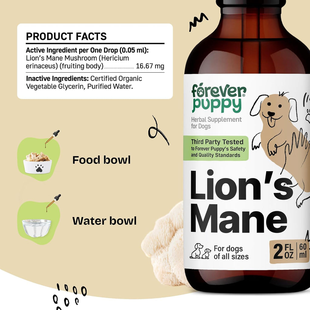 Forever Puppy Lion's Mane – Suplemento Líquido para Perros con Apoyo Cognitivo – 59 ml