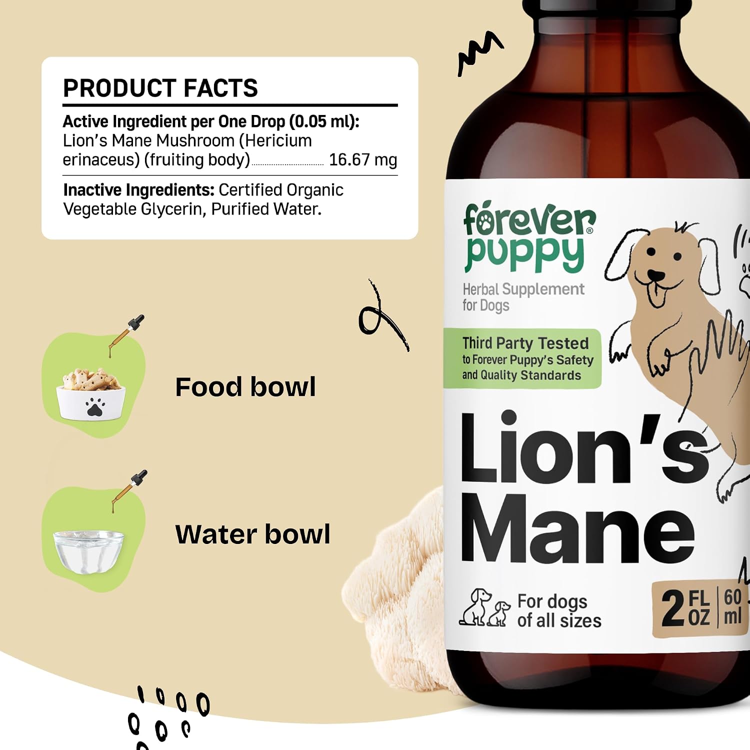 Forever Puppy Lion's Mane – Suplemento Líquido para Perros con Apoyo Cognitivo – 59 ml