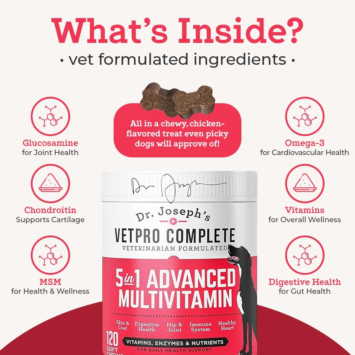 Dr. Joseph's VetPro Complete Multivitamínico para Perros Grandes, 120 Comprimidos (Suministro para 60 Días)