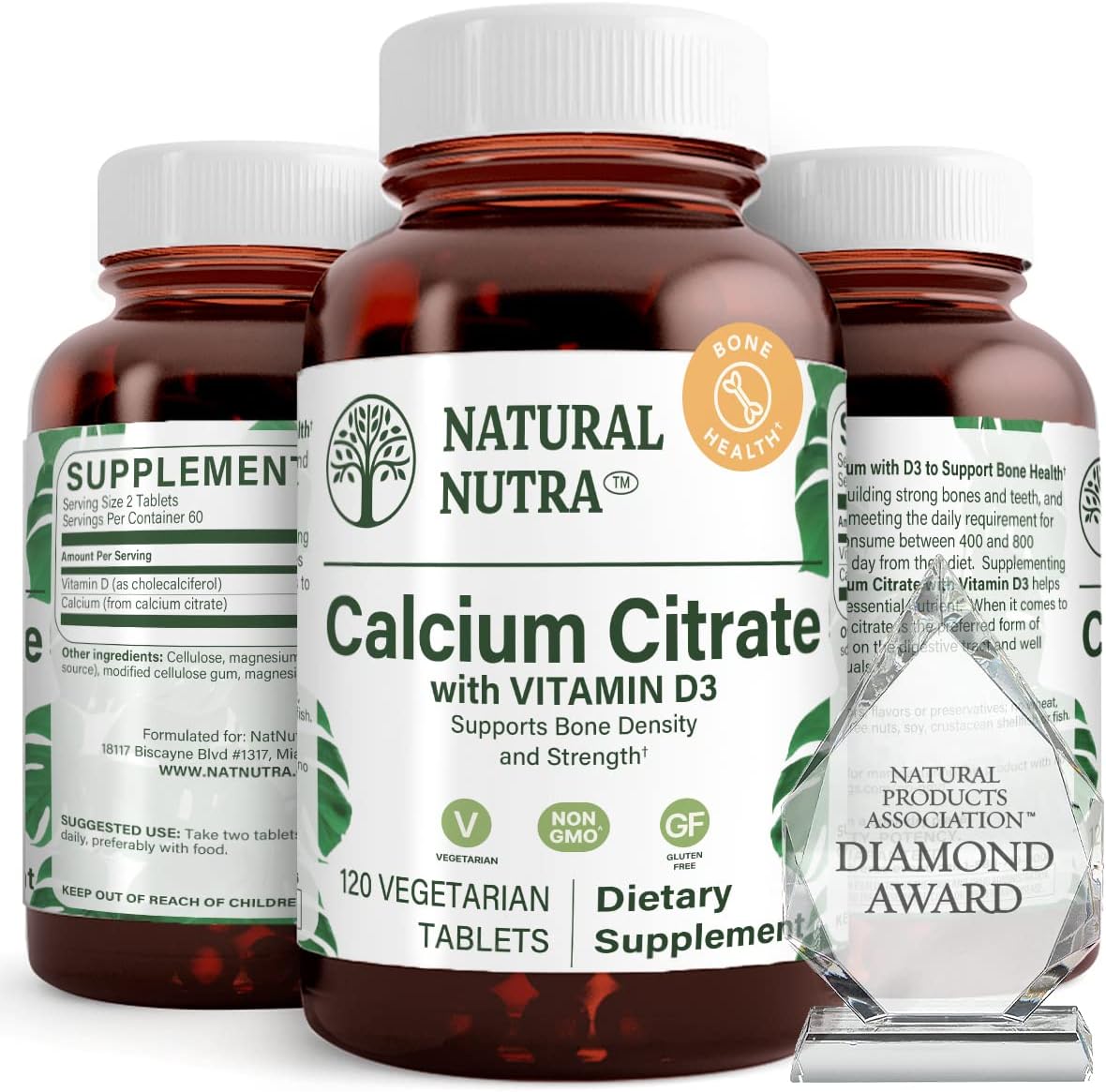 Natural Nutra Citrato de Calcio con Vitamina D3 - 120 Comprimidos