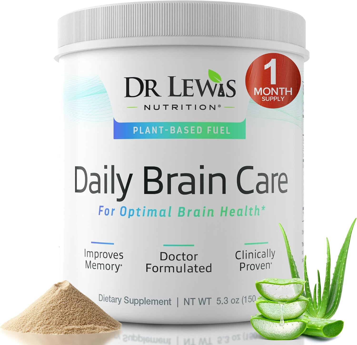 Dr Lewis Daily Brain Care Powder – Polvo para la memoria y concentración con Aloe Vera – 150g