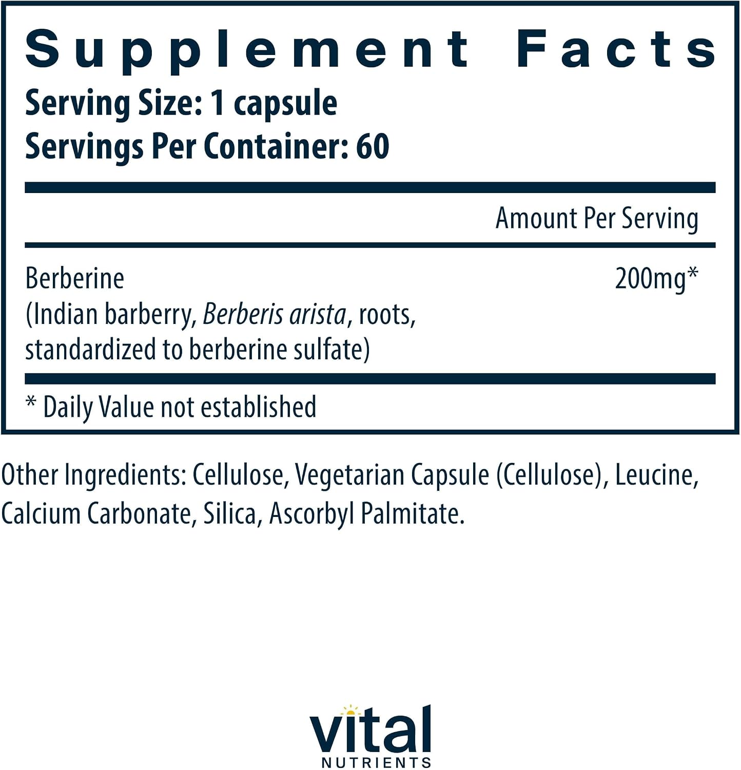 Berberina 200 mg - 60 Cápsulas Veganas - Vital Nutrients