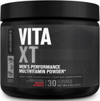 Jacked Factory Vita XT Performance Vitamin Powder - Multivitamínico en polvo para hombres con KSM-66 Ashwagandha, fibra prebiótica, vitaminas A, C, D, K, B6, B12 y más - Sabor limonada de fresa, 30 dosis