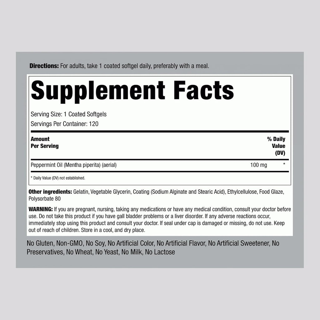 Aceite de Menta en Cápsulas Blandas - Piping Rock, 100mg, 120 Cápsulas