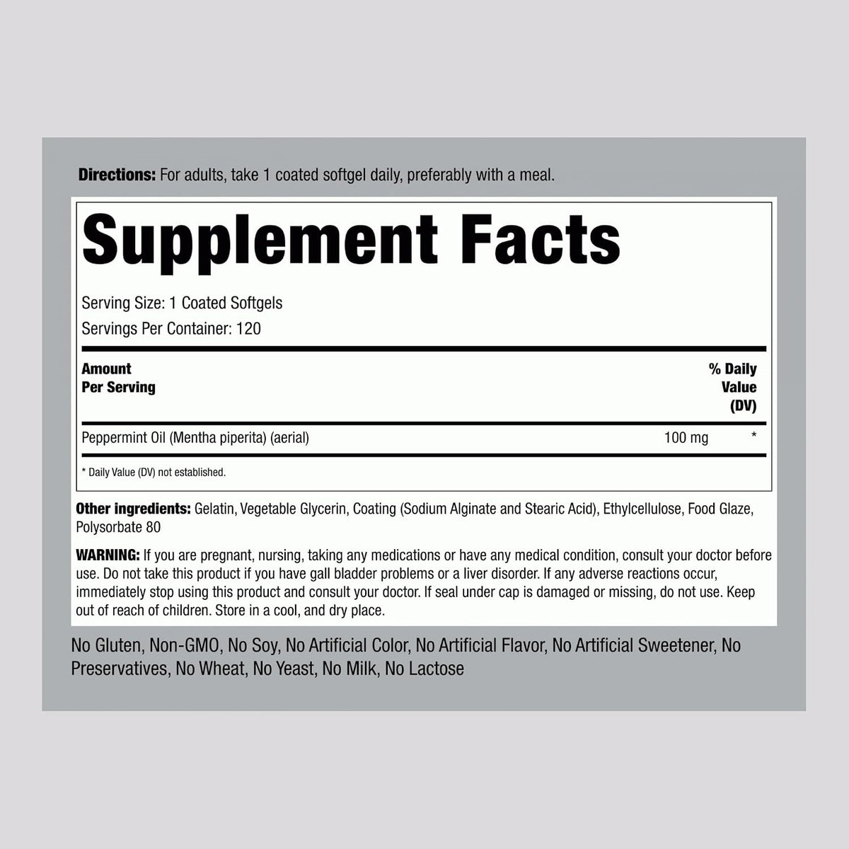 Aceite de Menta en Cápsulas Blandas - Piping Rock, 100mg, 120 Cápsulas – Image 2
