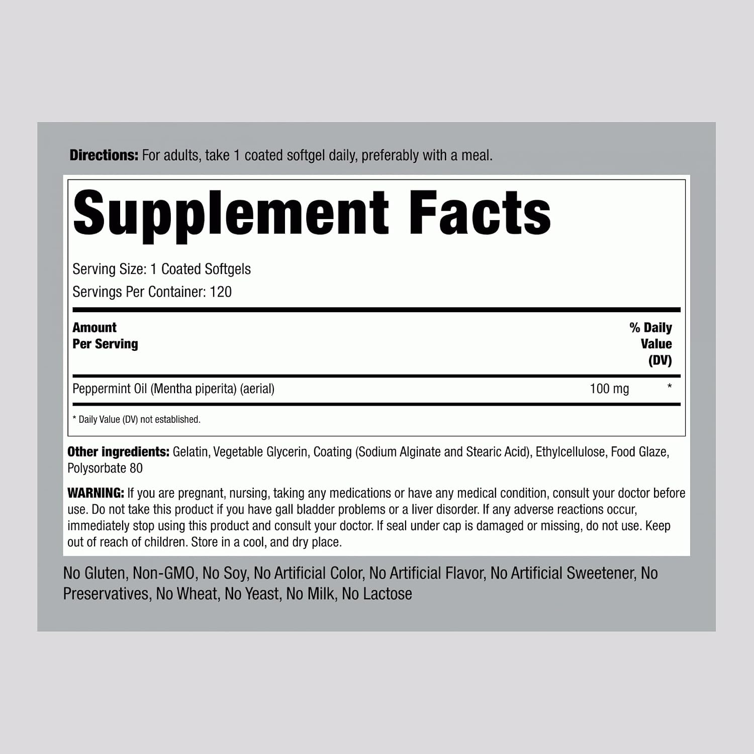 Aceite de Menta en Cápsulas Blandas - Piping Rock, 100mg, 120 Cápsulas