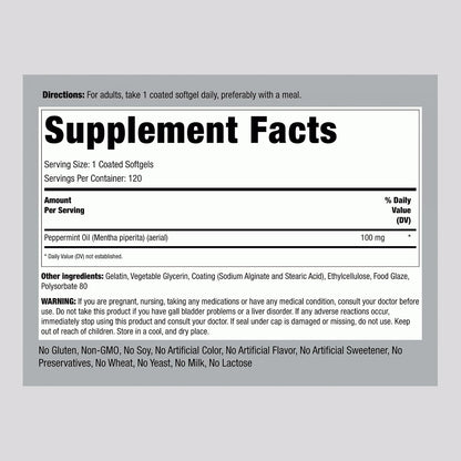 Aceite de Menta en Cápsulas Blandas - Piping Rock, 100mg, 120 Cápsulas – Image 2