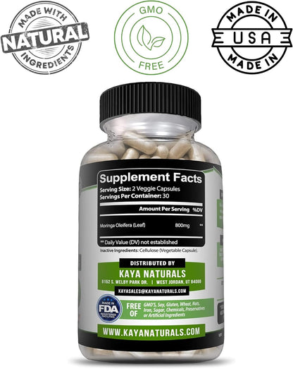 Kaya Naturals Extracto de Hoja de Moringa - – Calcio: Necesario para el mantenimiento de huesos y dientes normales. – Image 3
