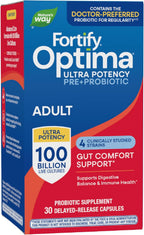 Nature's Way Fortify Optima Probiótico para Adultos, 100 Mil Millones de Cultivos Vivos, 16 Cepas, Prebiótico Vegetal, 30 Cápsulas