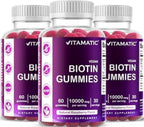 Vitamatic Biotina Gomitas 10.000 mcg - 3 Envases de 60 Gomitas Veganas