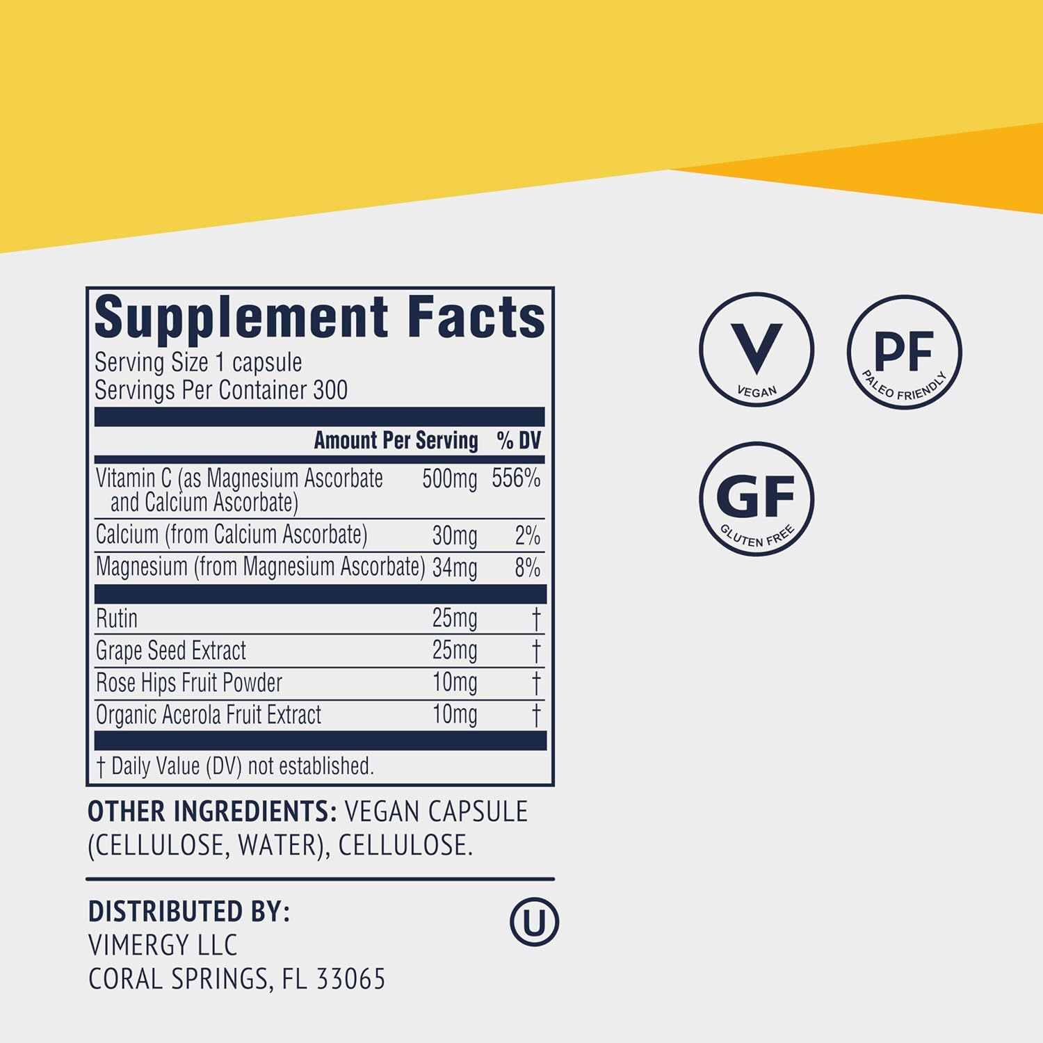 Vimergy Micro-C® Vitamina C Tamponada 500 mg, 300 Cápsulas