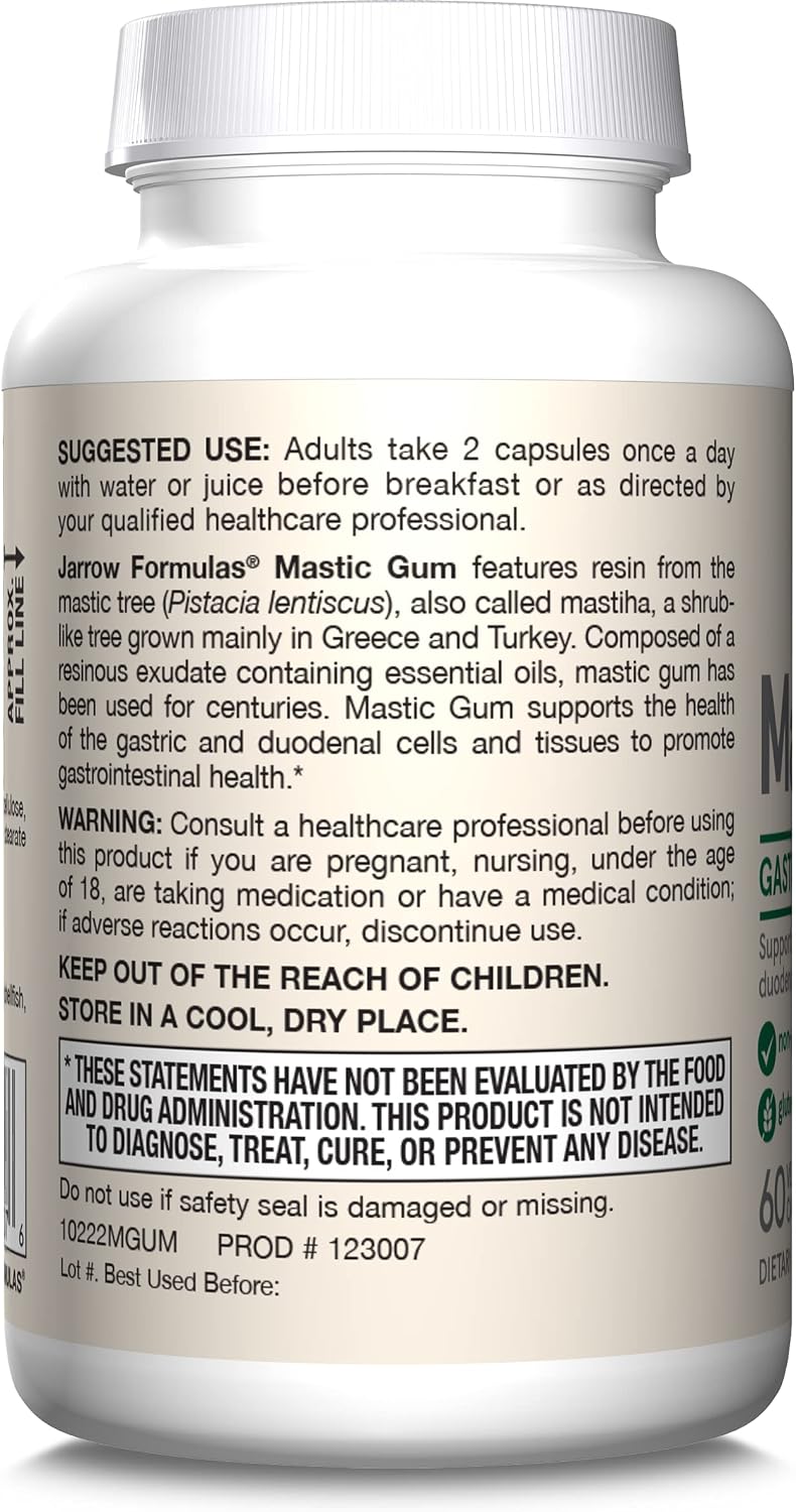 Jarrow Formulas Mastic Gum 1000 mg - Suplemento para la Salud Gastrointestinal - 60 Cápsulas Vegetales (30 Días)