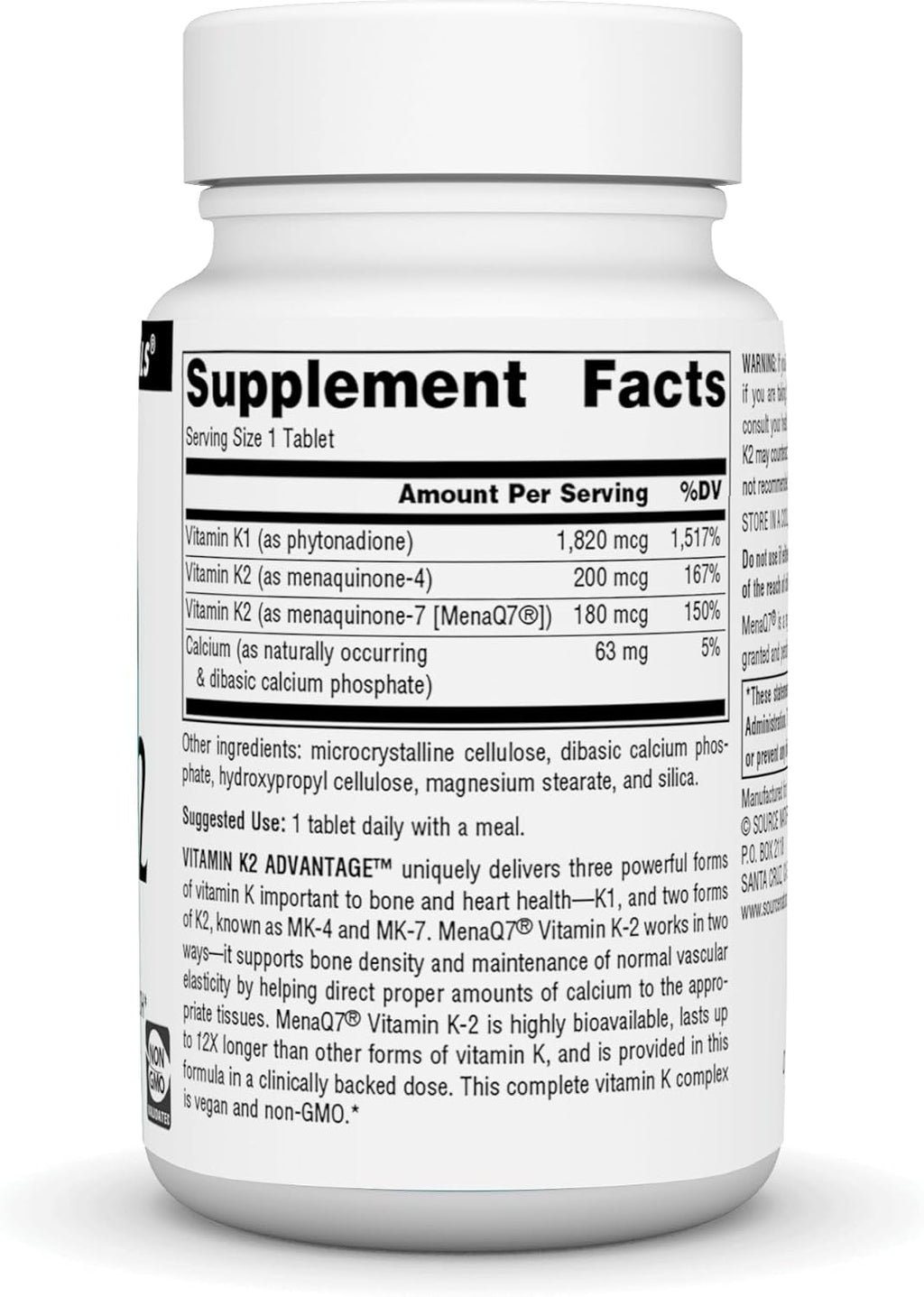 Source Naturals Vitamina K2 Advantage, 2200 mcg - 120 Comprimidos
