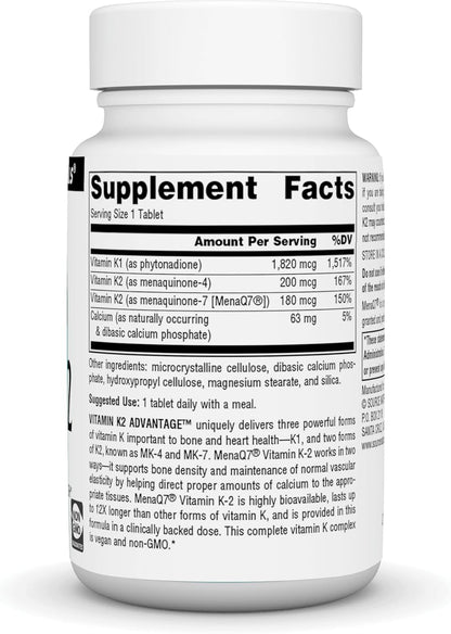 Source Naturals Vitamin K2 Advantage, 2200 mcg - 120 Comprimidos – Image 2