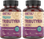 DEVA Tributirina Vegana 500 mg - Precursor de Butirato, 90 Cápsulas (Pack de 2)