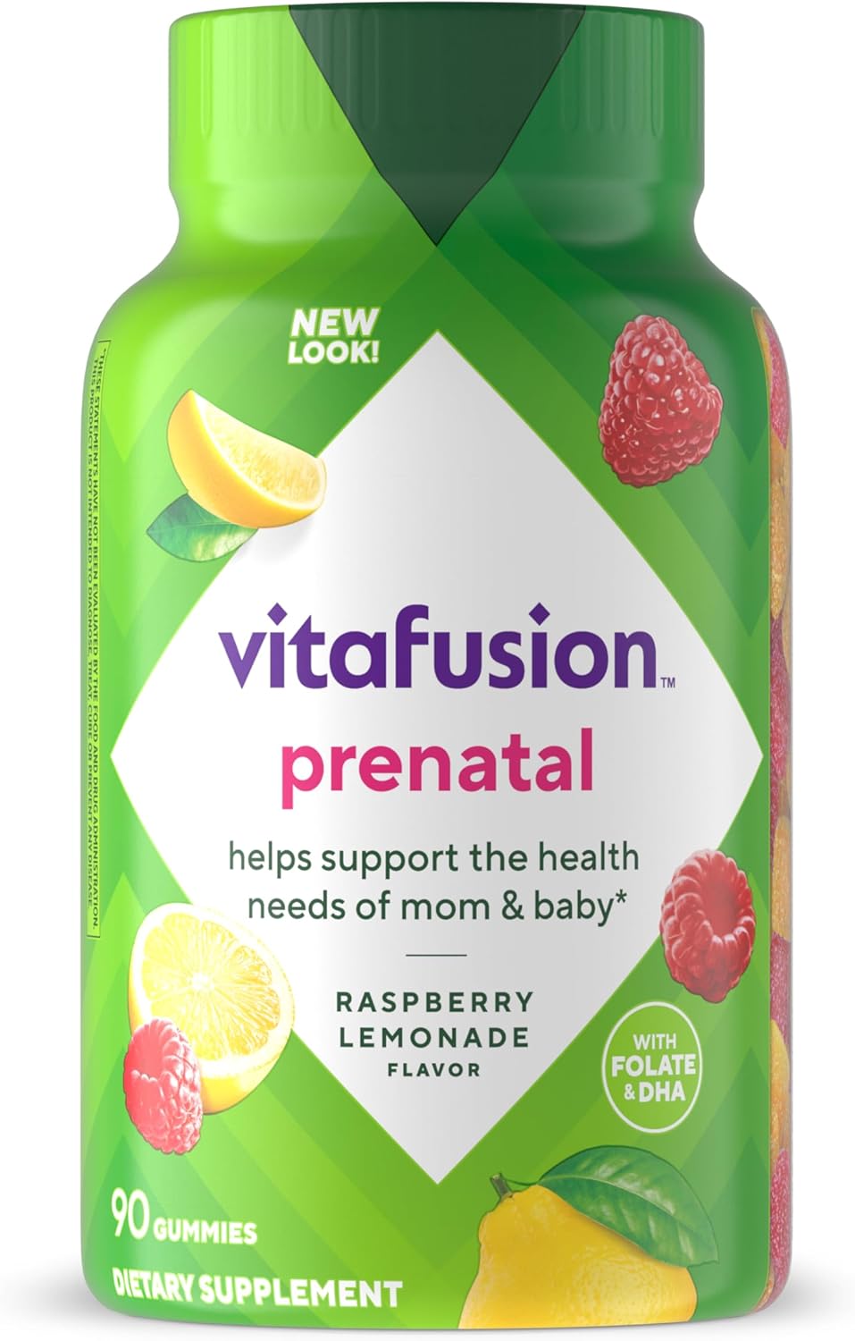 Vitafusion Prenatal Gummies - Vitaminas Prenatales en Gominolas, Sabor Frambuesa Limón, 90 Unidades