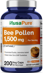 NusaPure Polen de Abeja 1500mg 200 Cápsulas Vegetales (Vegano, Sin OGM)