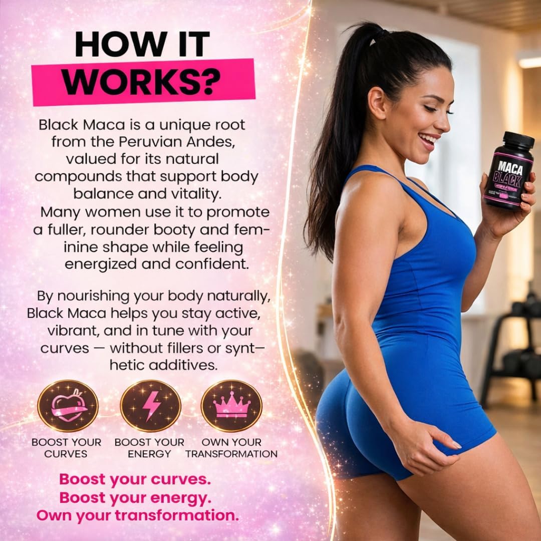 Maca Negra Auténtica para Aumento de Glúteos, 600 mg, 100 Cápsulas - Curvy Fruit