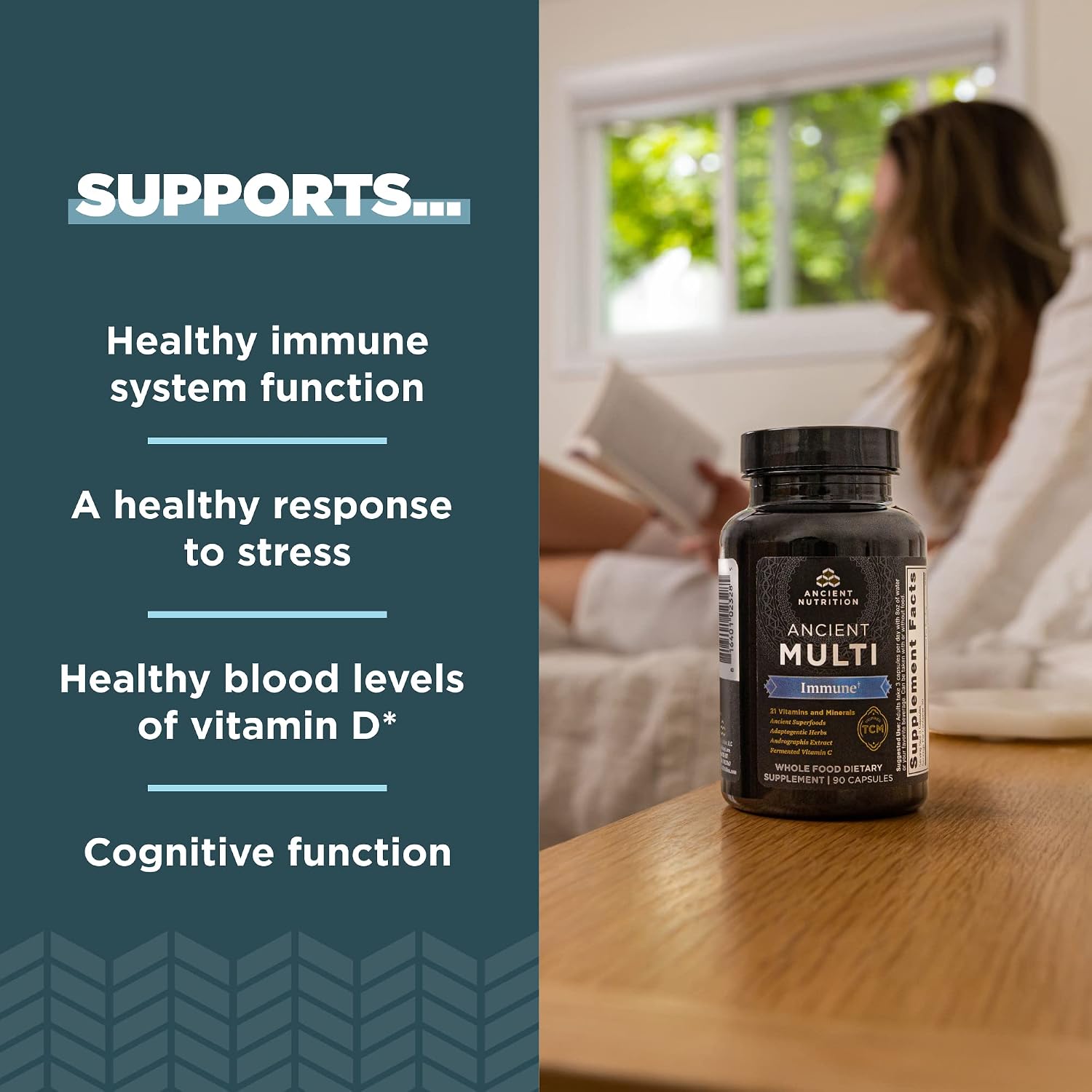 Ancient Nutrition Multivitamínico para Apoyo Inmunitario, 21 Vitaminas y Minerales con Vitamina D y C, Cúrcuma, 90 Cápsulas