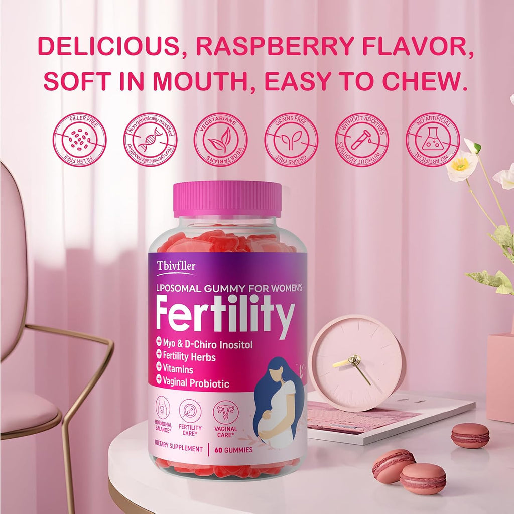 Vitaminas Prenatales con Mio-Inositol y D-Chiro Inositol para Mujeres - 60 Gomitas de Frambuesa