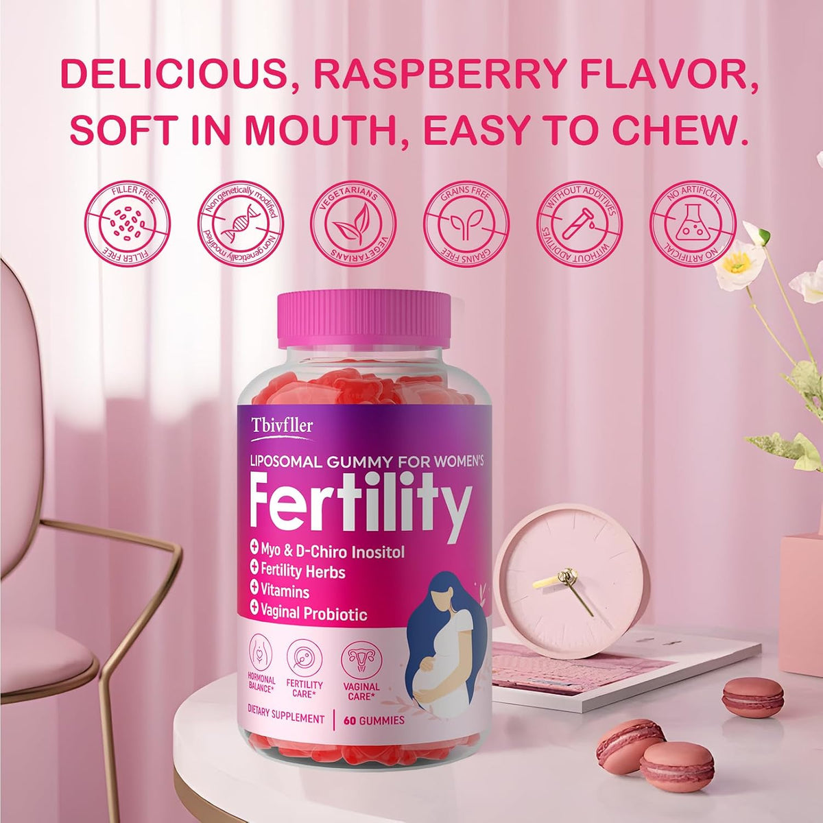 Vitaminas Prenatales con Mio-Inositol y D-Chiro Inositol para Mujeres - 60 Gomitas de Frambuesa – Image 7