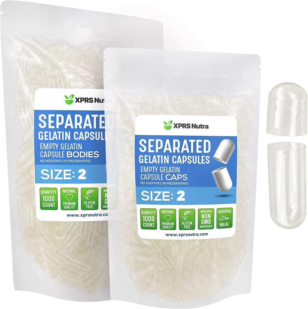 XPRS Nutra Cápsulas Vacías de Gelatina Tamaño 2 - 1000 Unidades Separadas en Bolsas - Cápsulas Transparentes para Rellenar Suplementos Caseros