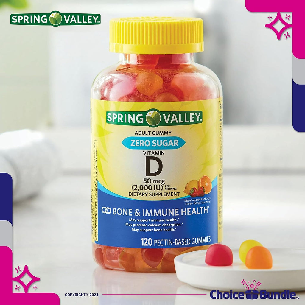 Pack de 2: Gomitas de Vitamina D 50 mcg (2000 UI) Sin Azúcar - Spring Valley + Guía y Pastillero