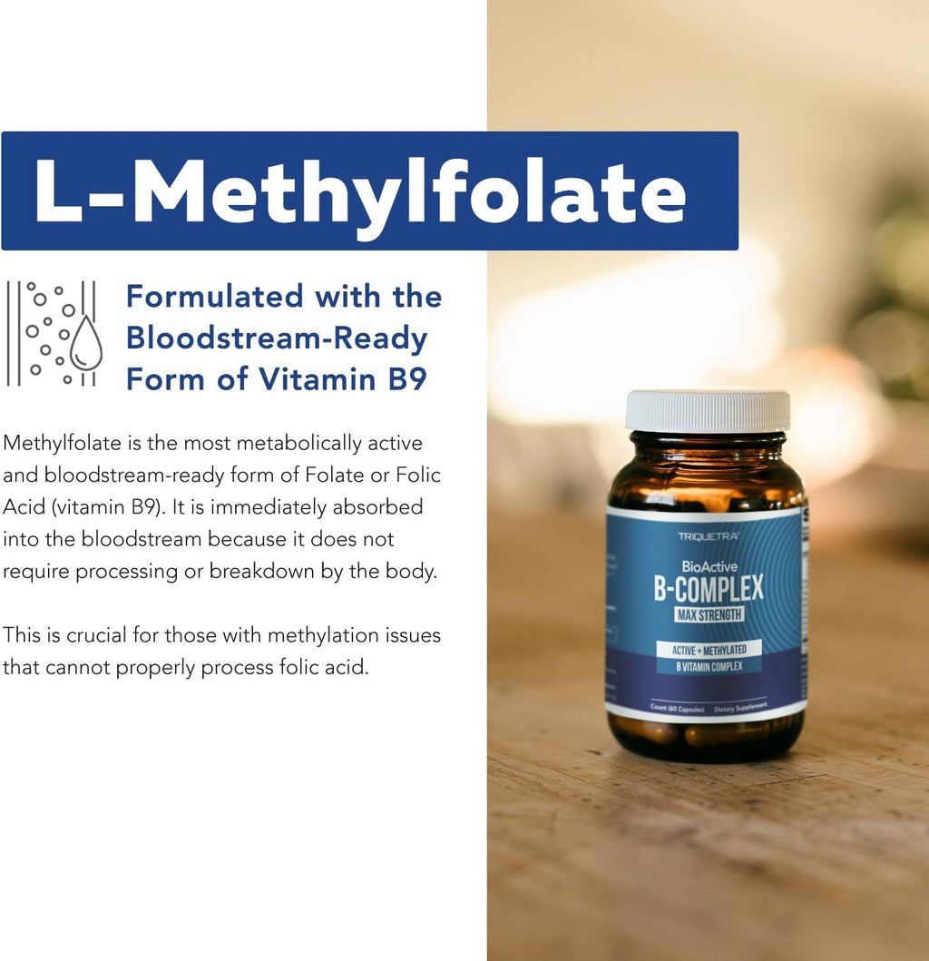 BioActive Vitamin B Complex - Complejo B Metilado con Metilfolato y 3 Formas de B12 - Triquetra Health