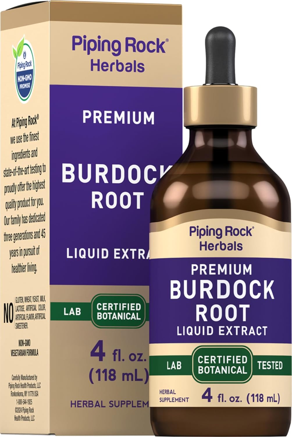 Piping Rock Tintura de Raíz de Bardana | Extracto Líquido Premium | 118 ml | Complemento Alimenticio Herbal | No OGM, Sin Gluten