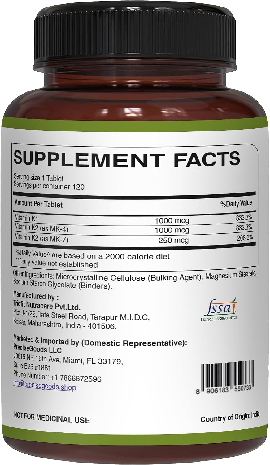 Pure Nutrition Vitamin K Complex K1 + K2 | 2250 mcg | 120 Comprimidos