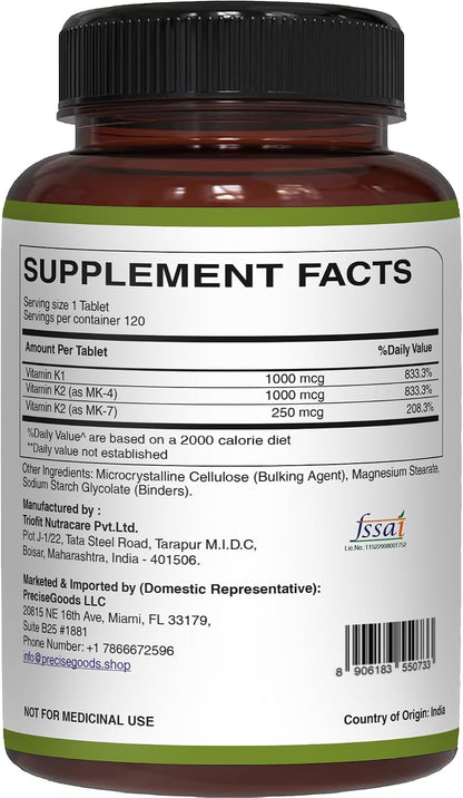 Pure Nutrition Vitamin K Complex K1 + K2 | 2250 mcg | 120 Comprimidos – Image 7