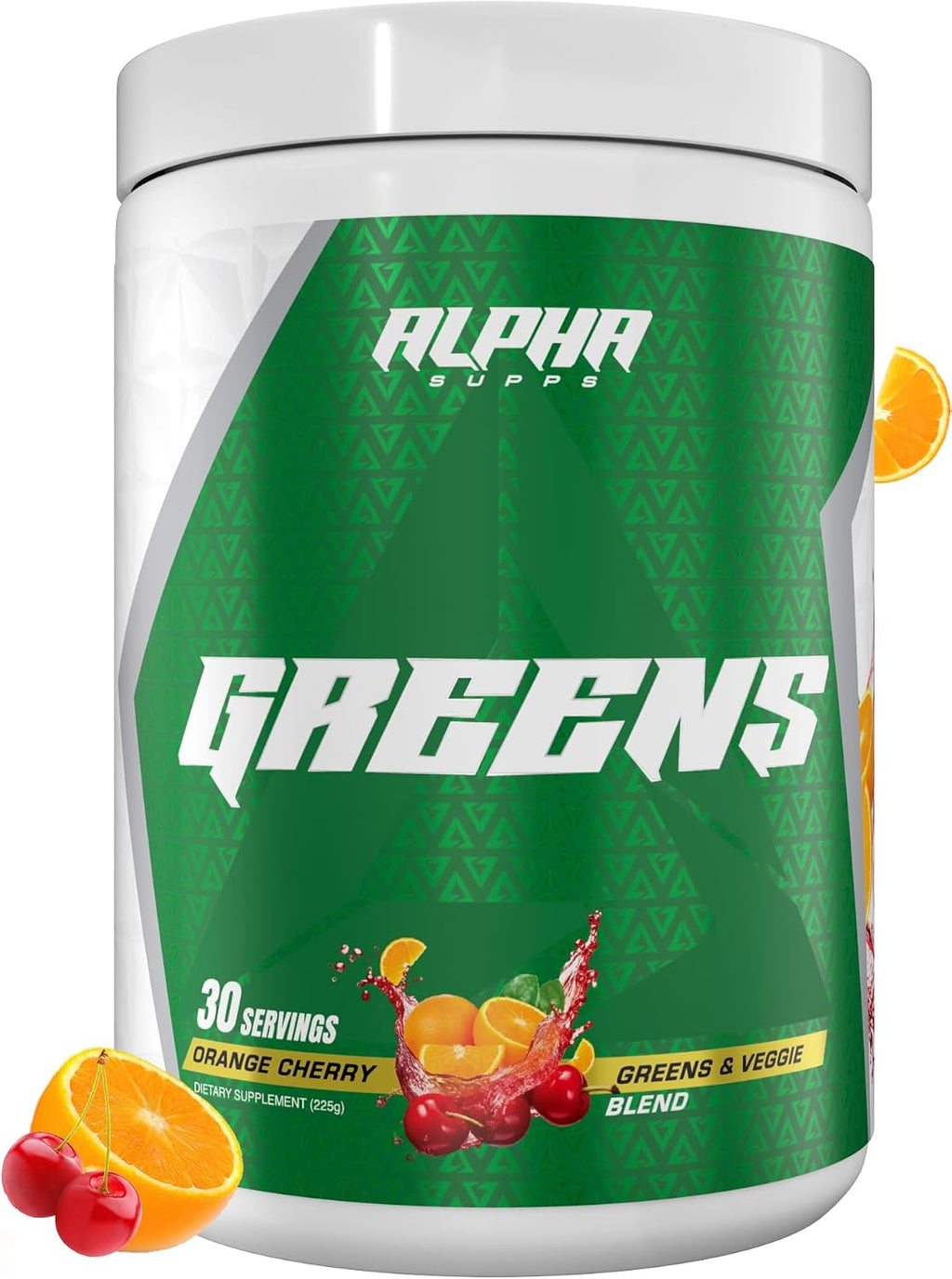Alpha Supps Alpha Greens - Superalimento en polvo con frutas y verduras - Naranja Cereza - 30 raciones