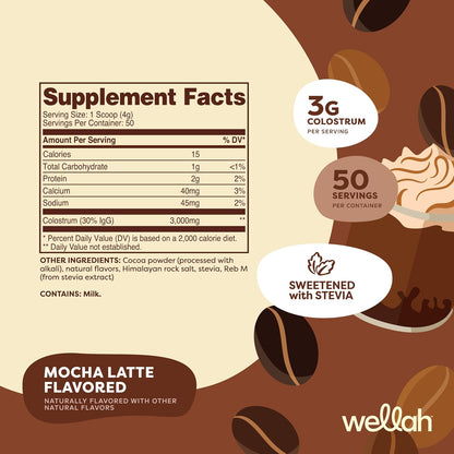 Wellah Colostrum Sabor Mocha Latte (50 – 50 raciones por envase: proporciona un suministro para aproximadamente 50 – Image 2