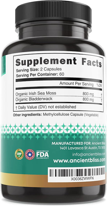 Ancient Bliss Organic Irish Sea Moss Pills - Dr Sebi Wildcrafted Seamoss Capsules | Thyroid, Healthy Skin & Gut Support | – Image 6