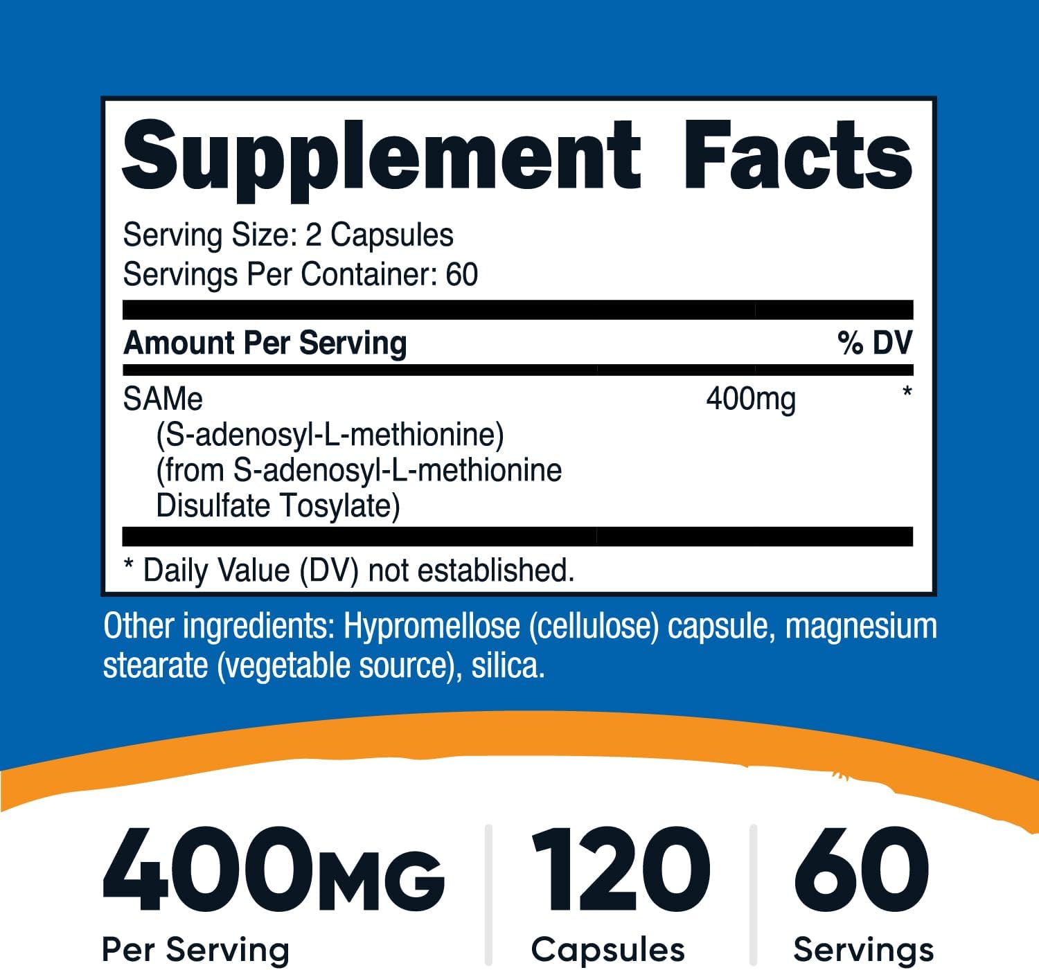 Nutricost SAM-e 400mg, 120 Cápsulas Vegetales - S-Adenosil-L-Metionina