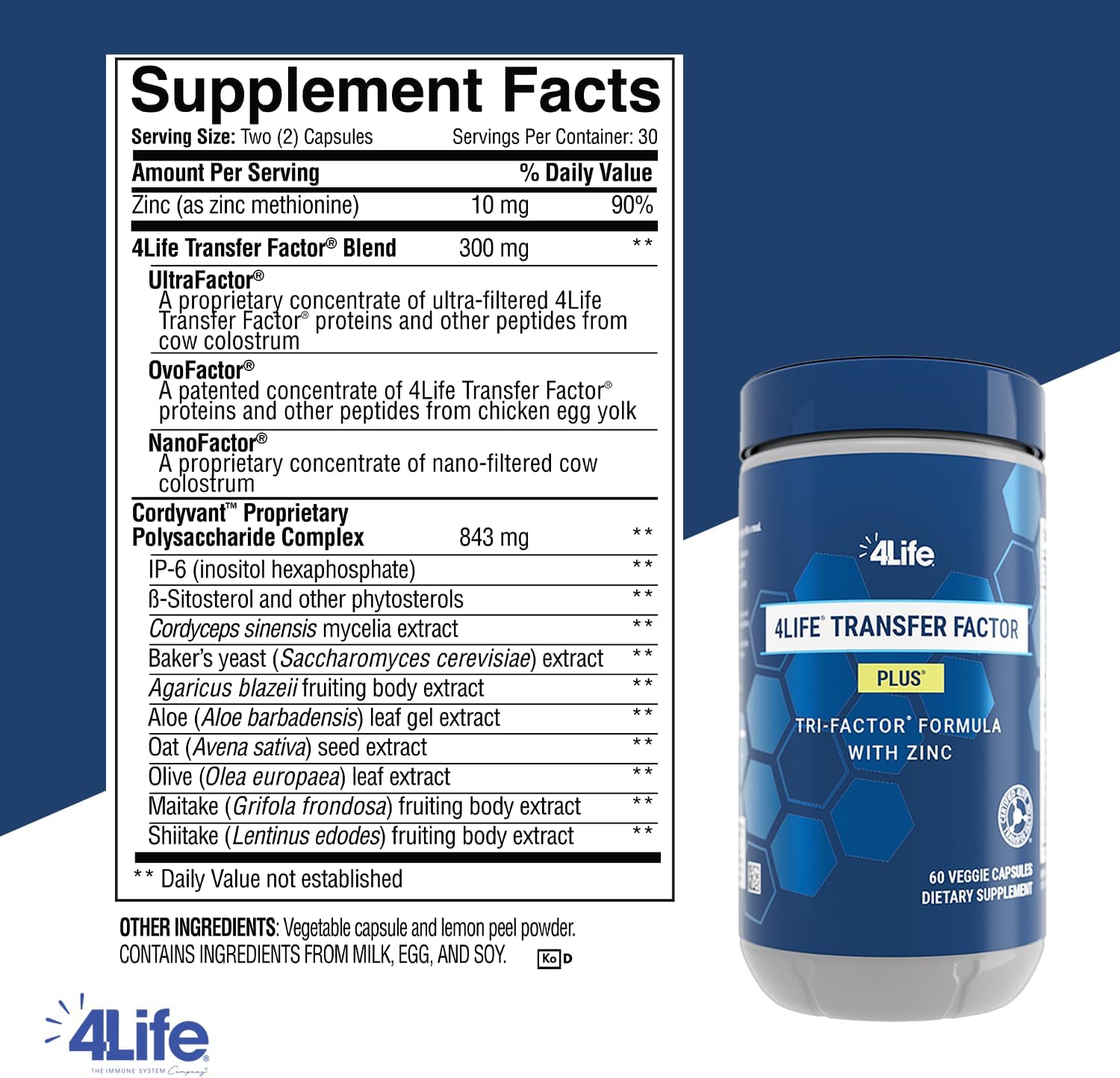 4Life Transfer Factor Plus Zinc – Apoyo Inmunológico con Hongos, 60 Cápsulas