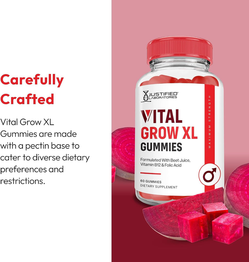 Justified Laboratories Vital Grow XL Gominolas de Vinagre de Manzana con Vitamina B12 - 1000 mg - Pack de 5 (150 porciones)