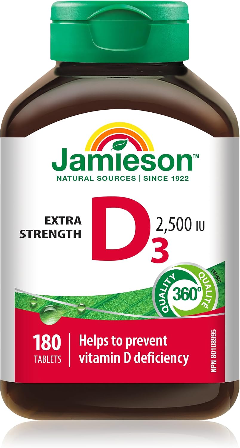 Jamieson Extra Strength Vitamina D3 2.500 IU, 180 comprimidos