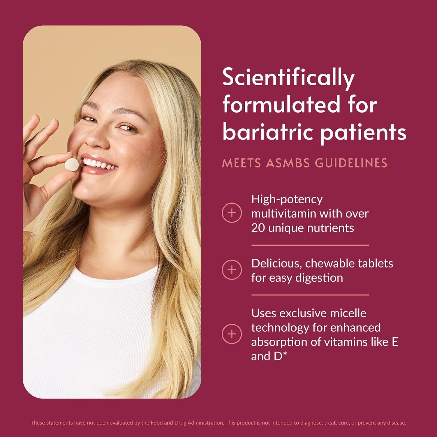 Bariatric Advantage Multivitamínico Masticable Advanced Multi EA - Alta Potencia con Hierro para Pacientes Bariátricos - Sabor Fruta Mixta - 60 Comprimidos