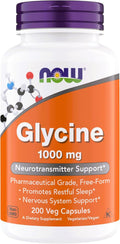Now Foods Glicina 1000mg - Suplemento para el Sueño y Sistema Nervioso, 200 Cápsulas Veganas