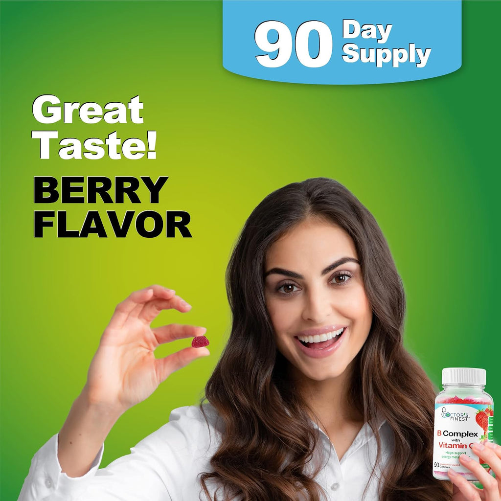 Doctors Finest Complejo B Gomitas Veganas - Sabor Fresa Natural - 90 Gomitas