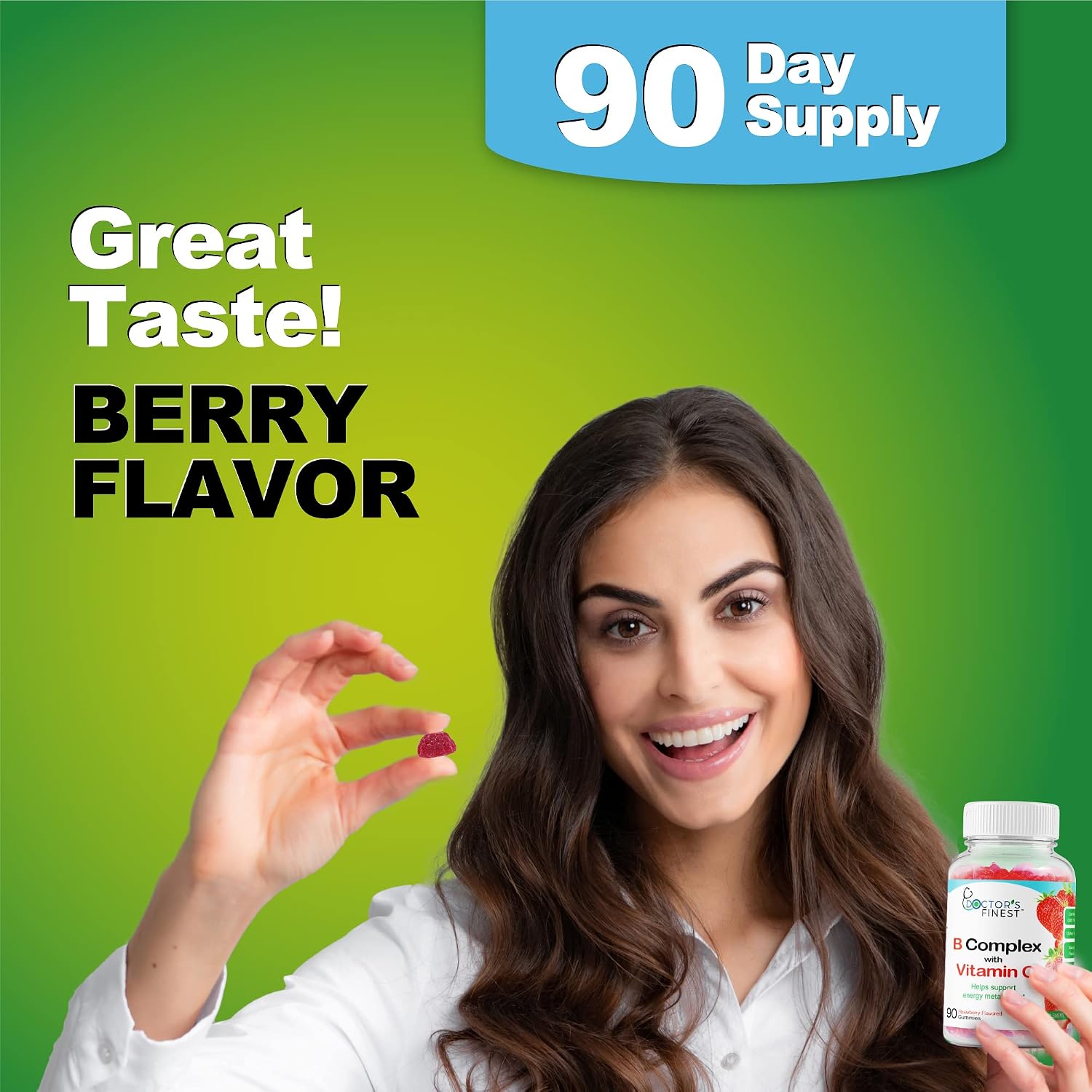 Doctors Finest Complejo B Gomitas Veganas - Sabor Fresa Natural - 90 Gomitas