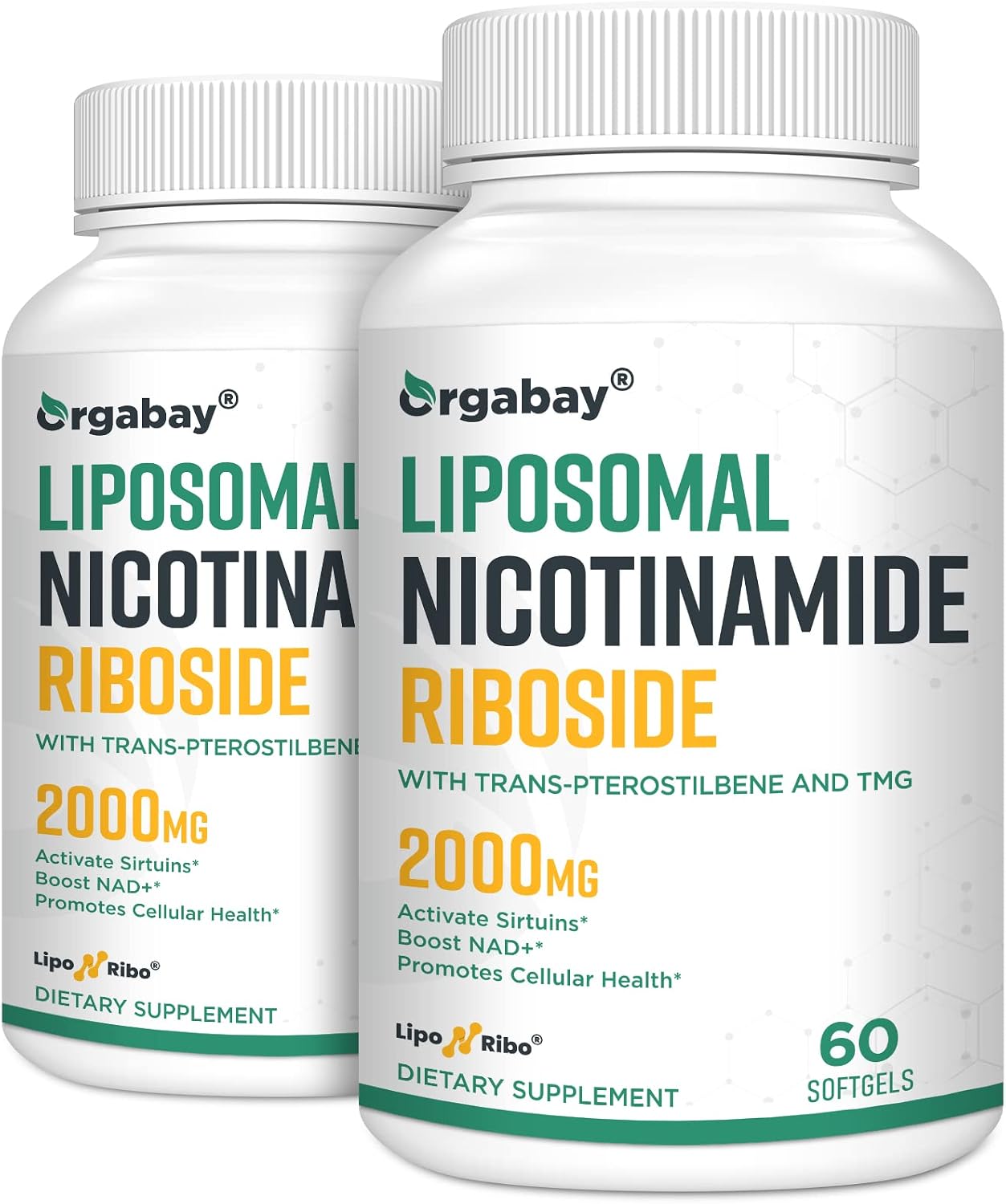 Orgabay Nicotinamida Ribósido Liposomal 2000 mg con TMG y Pterostilbeno, 120 Cápsulas Blandas