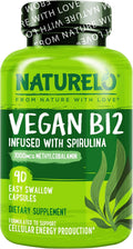 NATURELO Vitamina B12 Vegana - Metil B12 con Espirulina Orgánica - 1000 mcg Metilcobalamina - 90 Cápsulas