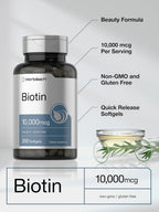 Horbäach Biotina 10.000 mcg - 200 Cápsulas Blandas - Suplemento de Biotina con Vitamina B7