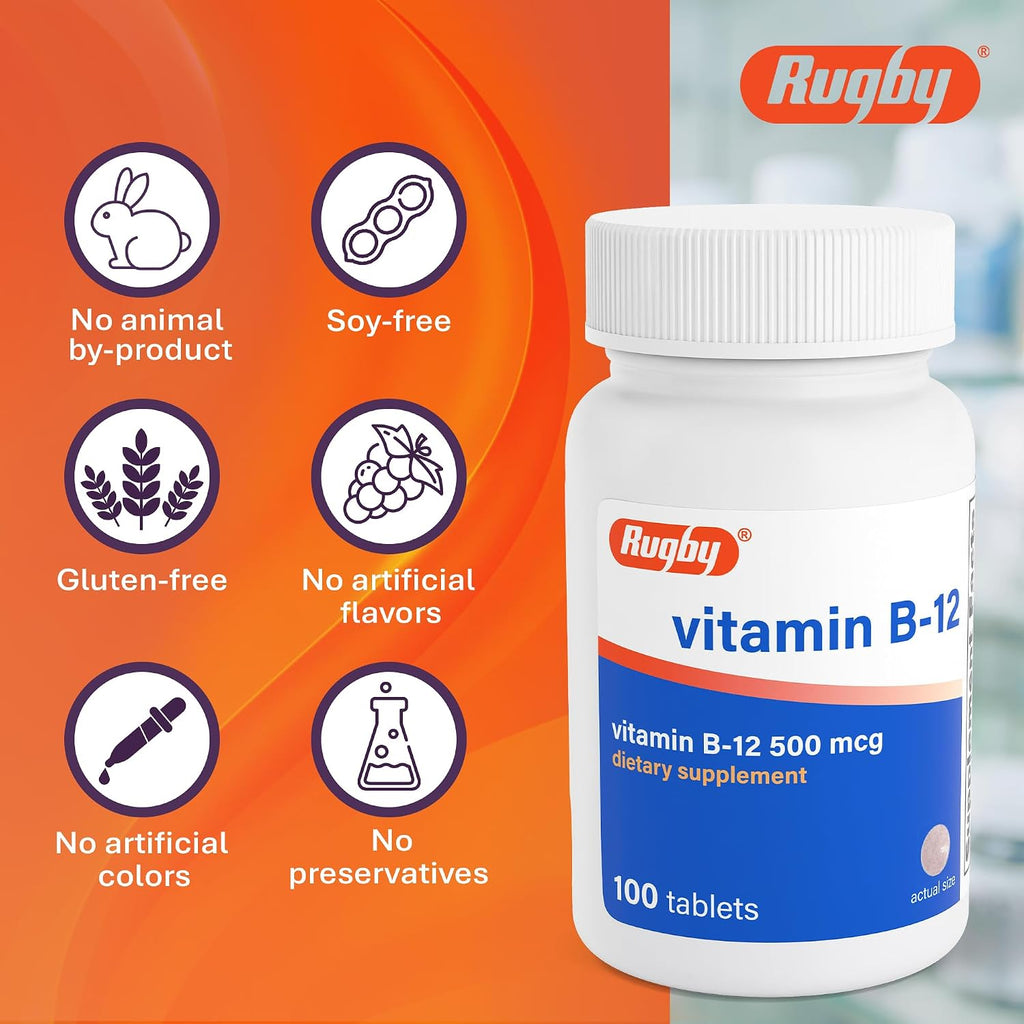 Vitamina B12 500 mcg - Complemento Sin Gluten, 100 Comprimidos
