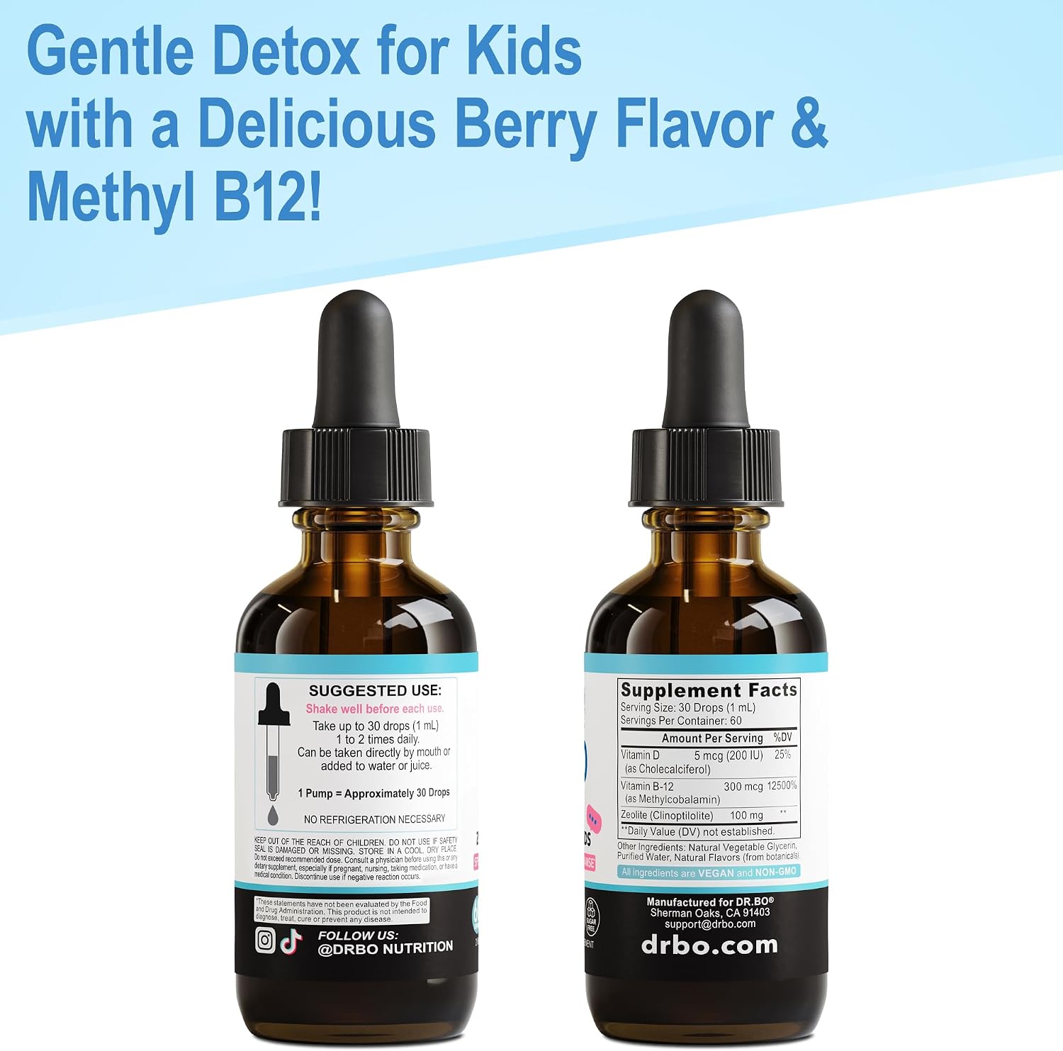Zeolite Detox for Kids Lingo Drops - Gotas de Zeolita Natural con B12 Metilada y D3 para Niños, 60 ml
