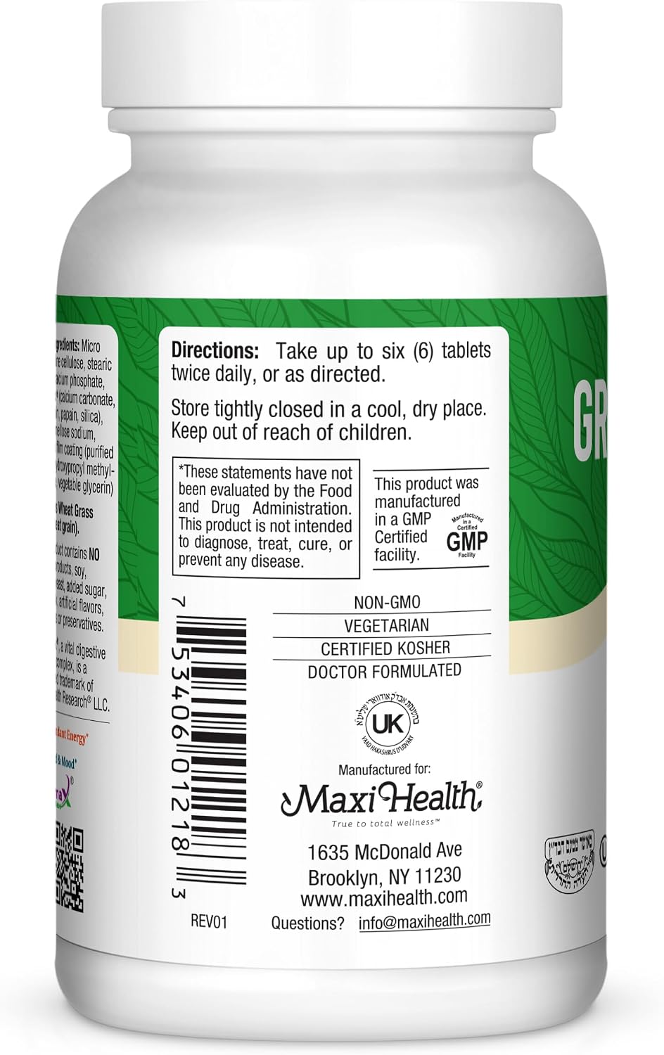 Maxi Health Super Greens Cápsulas – 180 Comprimidos con Espirulina, Trigo, Cebada y Chlorella