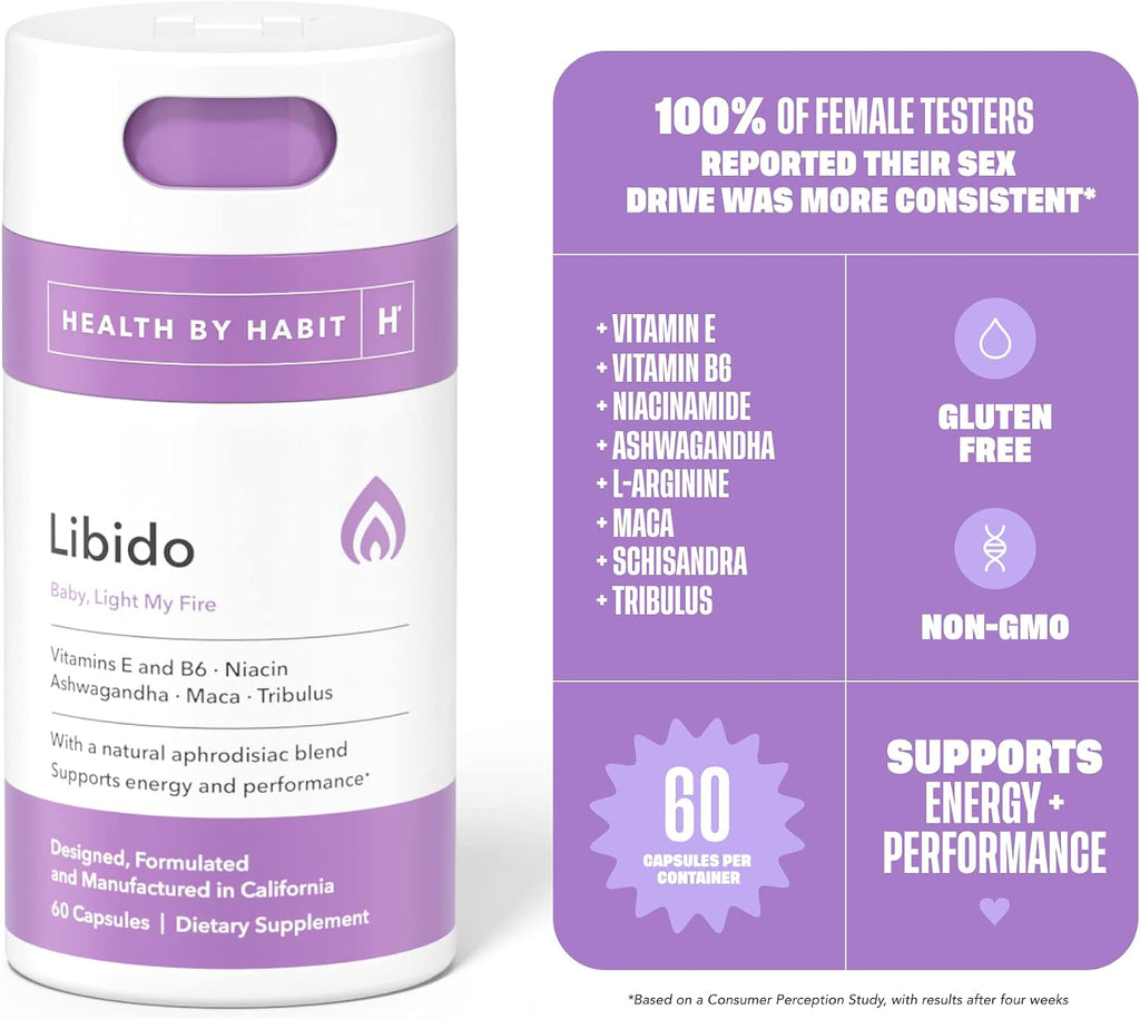 Health by Habit Libido Blend 2 Pack (60 Cápsulas) - Mezcla Afrodisíaca Natural con Maca y Ashwagandha, Vegano, Sin OMG, Sin Azúcar